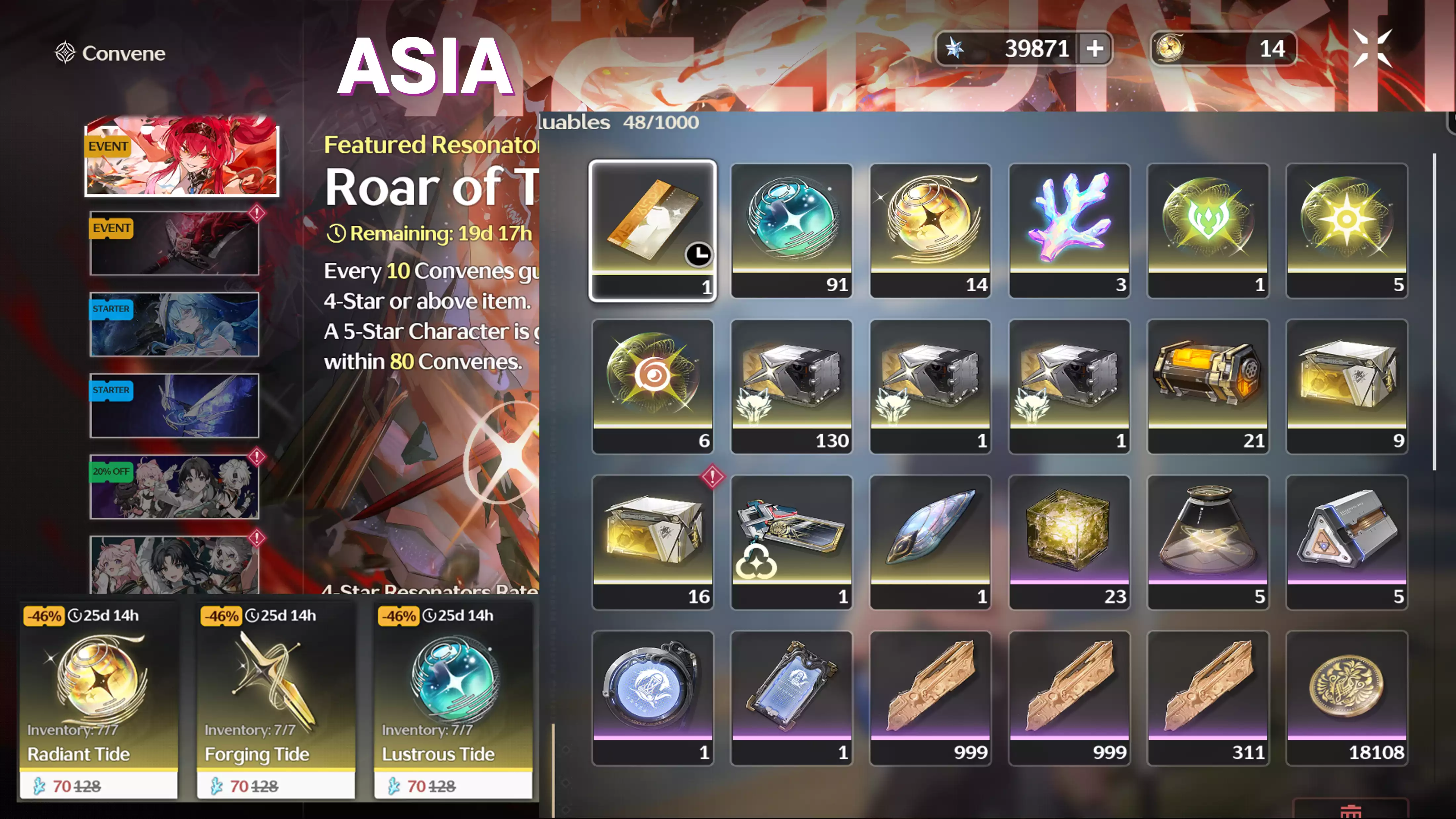 (ASIA) UL39 : ~40k Astrite + ~90 roll xanh + hơn 10 roll limit vàng + 0-10 roll vũ khí (BẢO HÀNH LOGGIN LẦN ĐẦU) HÀNG ĐẶC BIỆT CÓ BANNER TỰ CHỌN ||